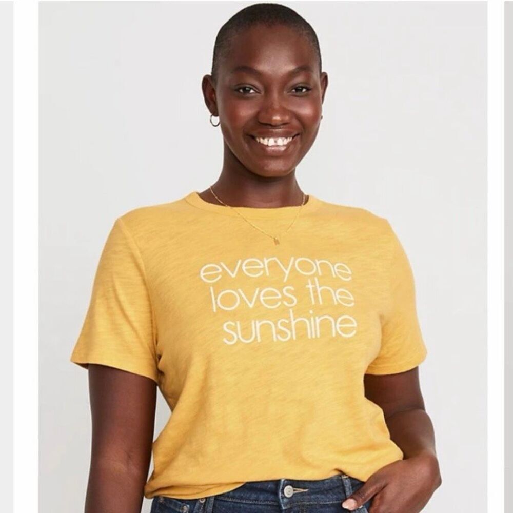 Old Navy EveryWear Slub-Knit Sunshine Graphic Tee Yellow Short Sleeves SZ L